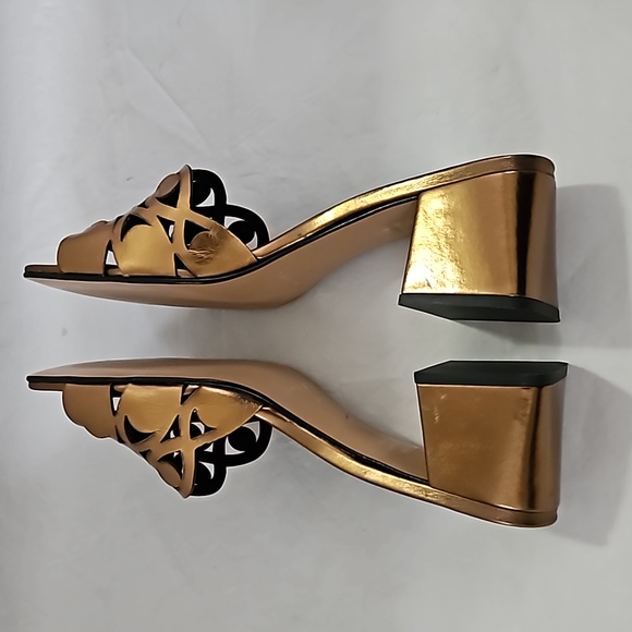 New EMANUELE CRASTO Laser Cut Heel Bronze Leather Sandal Mules Size 40 - Picture 9 of 16